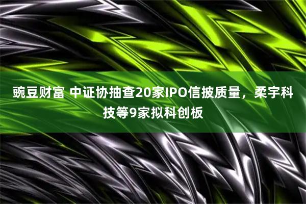 豌豆财富 中证协抽查20家IPO信披质量，柔宇科技等9家拟科创板