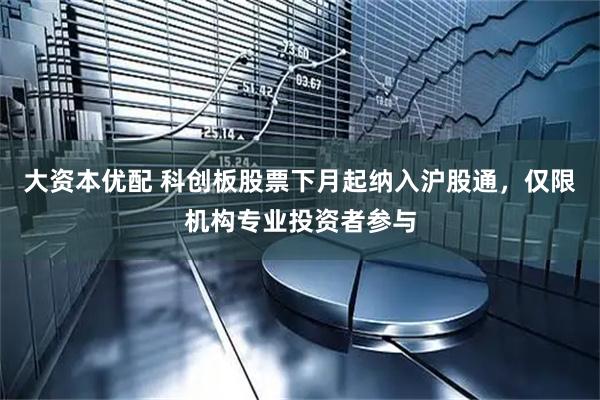 大资本优配 科创板股票下月起纳入沪股通，仅限机构专业投资者参与